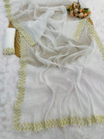 Roman Sarees – Pure Jimmy Choo Silk with Servoksi Diamond & Handwork Lace Border