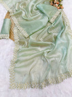 Roman Sarees – Pure Jimmy Choo Silk with Servoksi Diamond & Handwork Lace Border