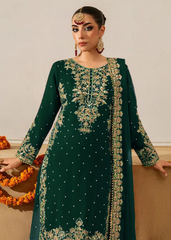 Elegant Foux Georgette Top-Plazo-Dupatta Set with Coding, Sequence & Rivet Moti Work