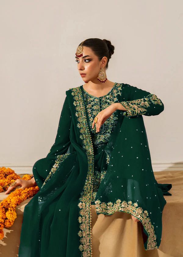 Elegant Foux Georgette Top-Plazo-Dupatta Set with Coding, Sequence & Rivet Moti Work
