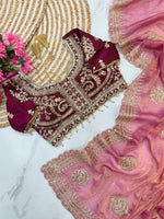 Elegant Fendy Chiffon Two-Tone Saree with 3mm Sequence Cording & Embroidery