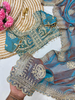 Elegant Fendy Chiffon Two-Tone Saree with 3mm Sequence Cording & Embroidery