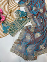 Elegant Fendy Chiffon Two-Tone Saree with 3mm Sequence Cording & Embroidery