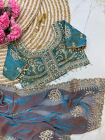Elegant Fendy Chiffon Two-Tone Saree with 3mm Sequence Cording & Embroidery