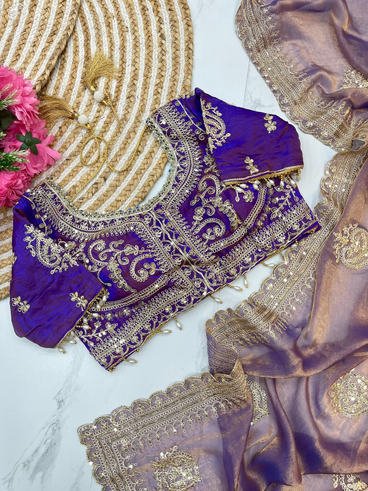 Elegant Fendy Chiffon Two-Tone Saree with 3mm Sequence Cording & Embroidery