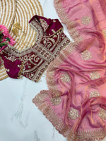 Elegant Fendy Chiffon Two-Tone Saree with 3mm Sequence Cording & Embroidery
