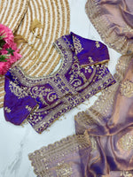 Elegant Fendy Chiffon Two-Tone Saree with 3mm Sequence Cording & Embroidery