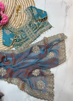 Elegant Fendy Chiffon Two-Tone Saree with 3mm Sequence Cording & Embroidery