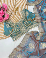 Elegant Fendy Chiffon Two-Tone Saree with 3mm Sequence Cording & Embroidery