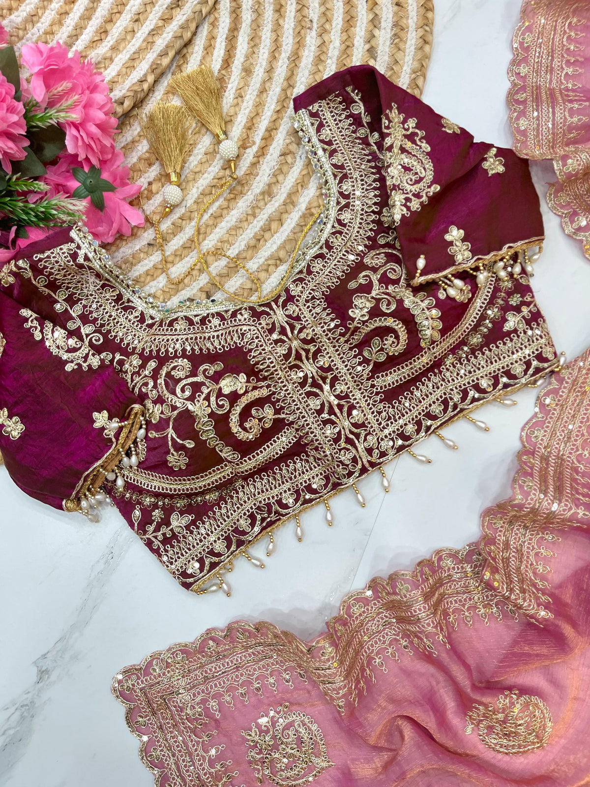 Elegant Fendy Chiffon Two-Tone Saree with 3mm Sequence Cording & Embroidery