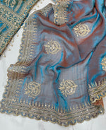 Elegant Fendy Chiffon Two-Tone Saree with 3mm Sequence Cording & Embroidery