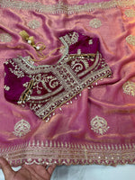 Elegant Fendy Chiffon Two-Tone Saree with 3mm Sequence Cording & Embroidery