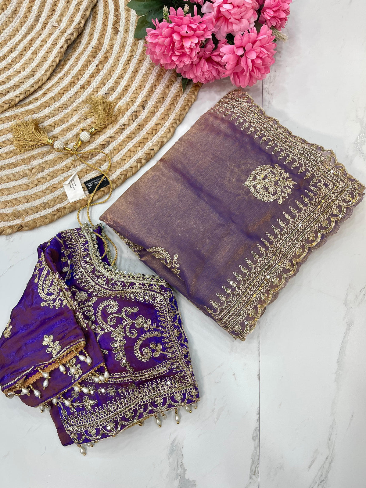 Elegant Fendy Chiffon Two-Tone Saree with 3mm Sequence Cording & Embroidery
