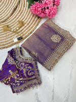 Elegant Fendy Chiffon Two-Tone Saree with 3mm Sequence Cording & Embroidery