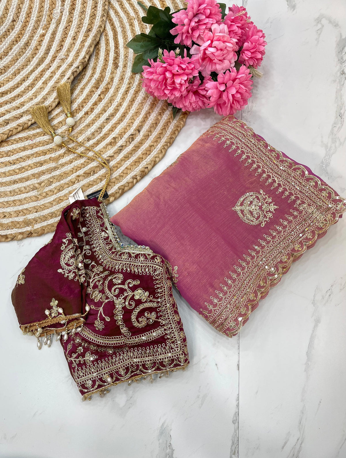 Elegant Fendy Chiffon Two-Tone Saree with 3mm Sequence Cording & Embroidery