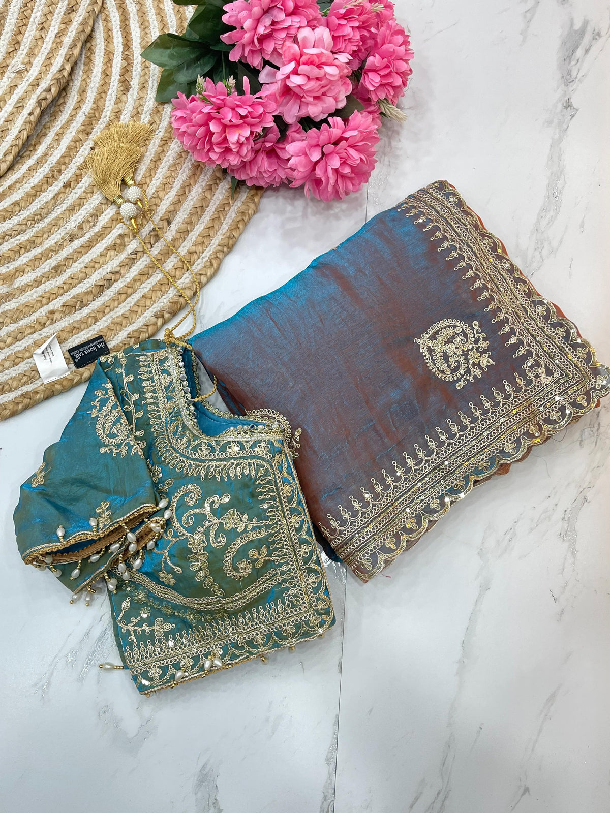 Elegant Fendy Chiffon Two-Tone Saree with 3mm Sequence Cording & Embroidery