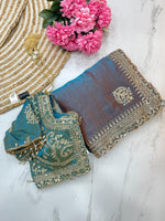 Elegant Fendy Chiffon Two-Tone Saree with 3mm Sequence Cording & Embroidery