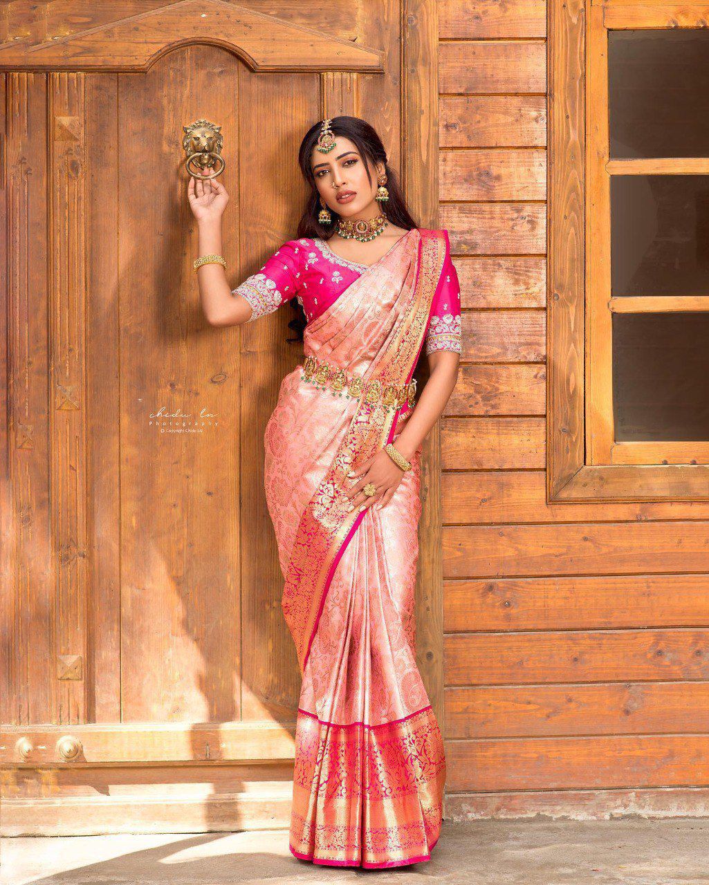 Soft Lichi Silk Saree with Rich Jacquard Border – Wedding & Party Wear