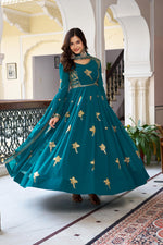 Elegant 3-Piece Faux Georgette Gown Set – Sequins Embellished Gown, Pent & Dupatta