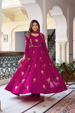 Elegant 3-Piece Faux Georgette Gown Set – Sequins Embellished Gown, Pent & Dupatta