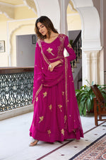 Elegant 3-Piece Faux Georgette Gown Set – Sequins Embellished Gown, Pent & Dupatta