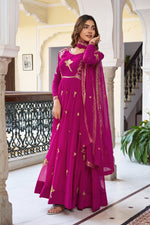 Elegant 3-Piece Faux Georgette Gown Set – Sequins Embellished Gown, Pent & Dupatta
