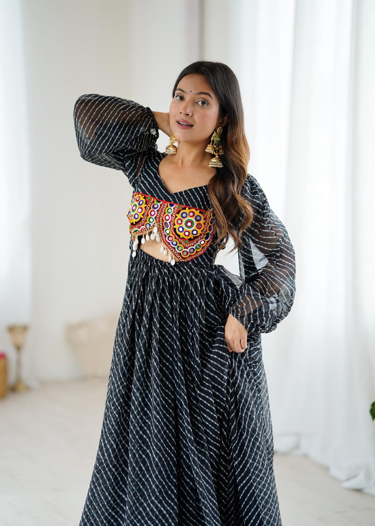 Georgette Digital Print Maxi Dress with Chain-Stitch Work