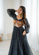 Georgette Digital Print Maxi Dress with Chain-Stitch Work