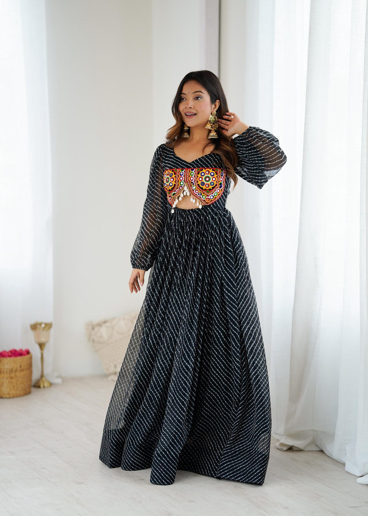 Georgette Digital Print Maxi Dress with Chain-Stitch Work