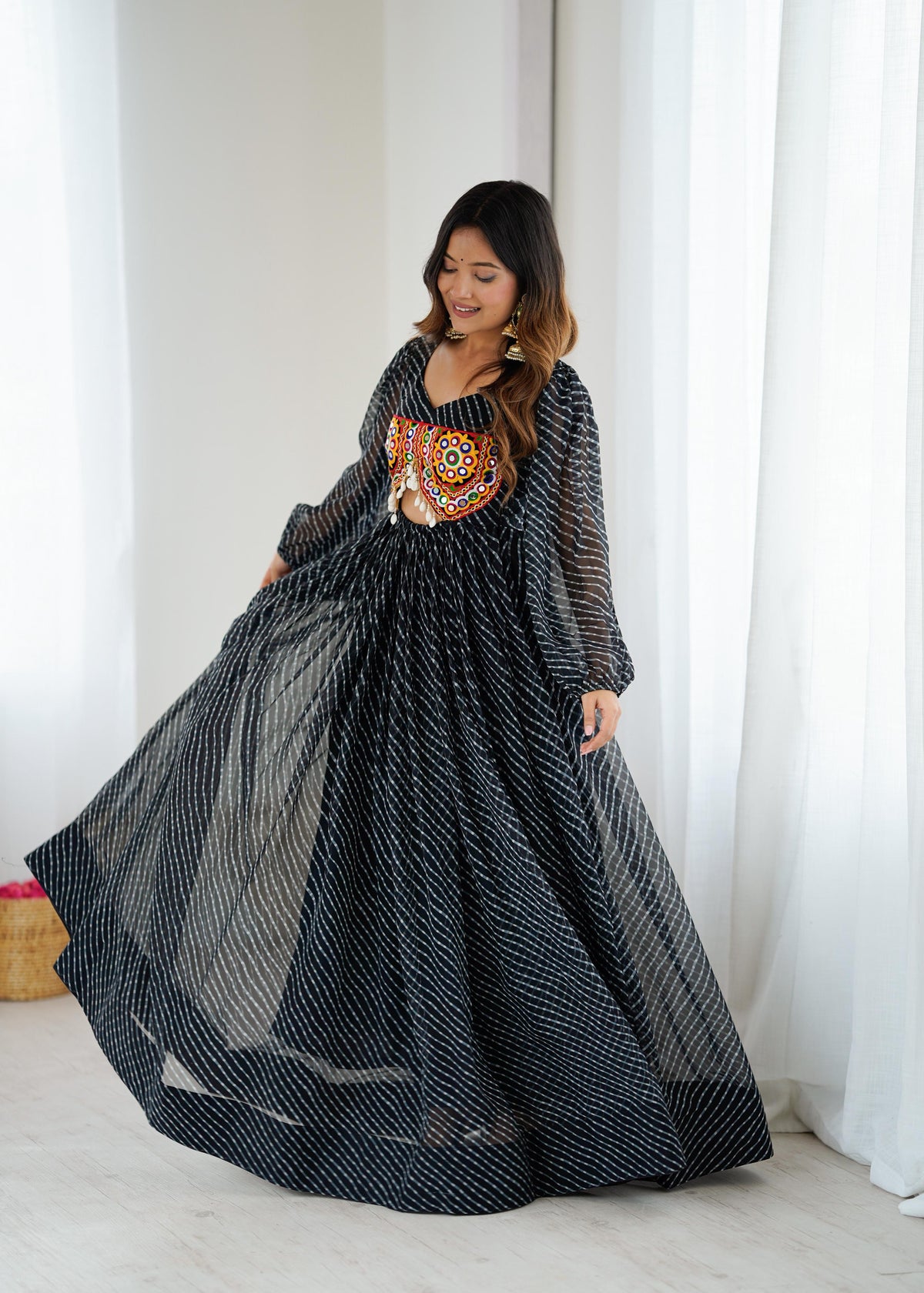 Georgette Digital Print Maxi Dress with Chain-Stitch Work