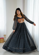 Georgette Digital Print Maxi Dress with Chain-Stitch Work