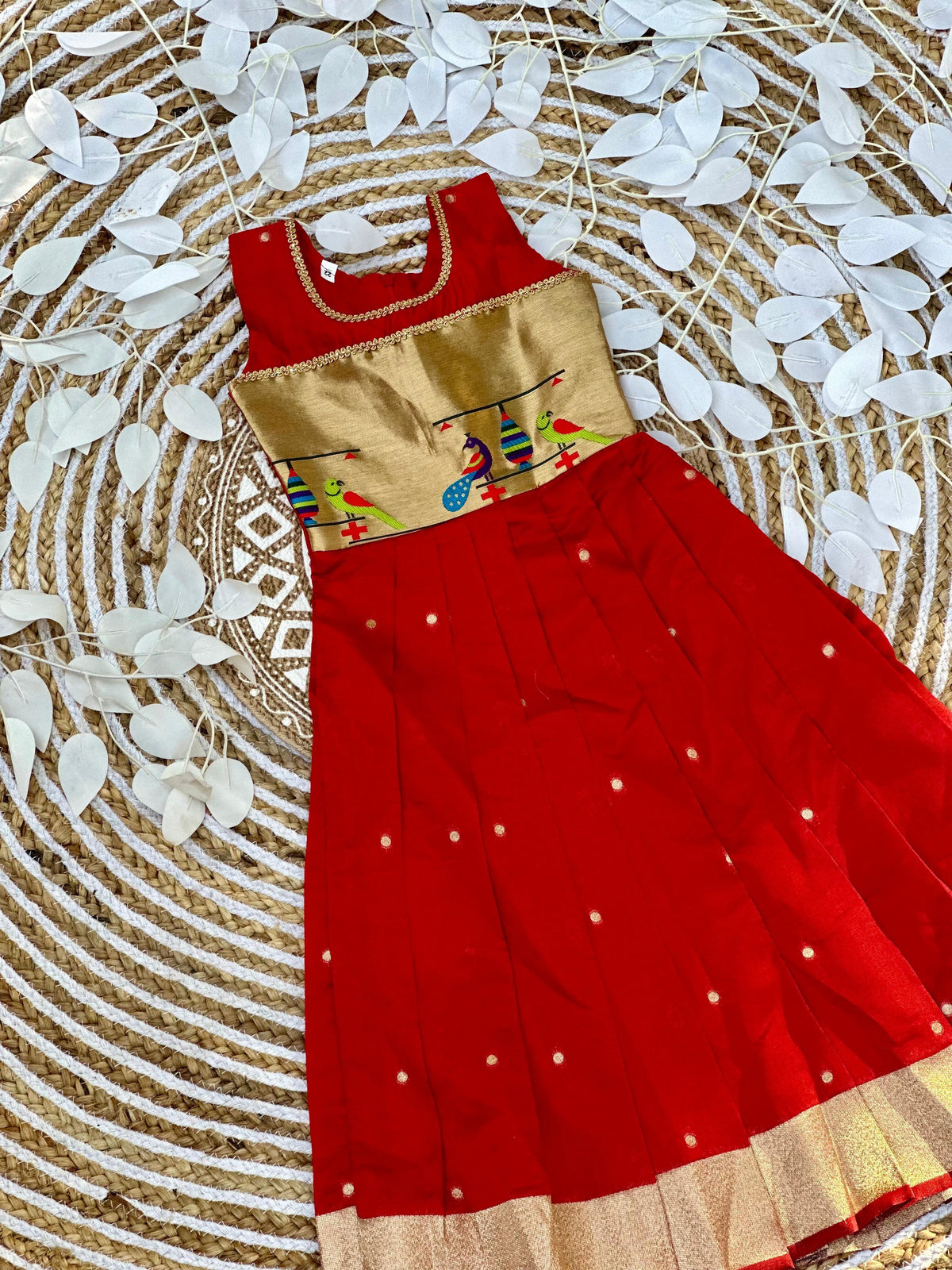 Kids Banarasi Jacquard Paithani Gown – Traditional Zari Weave | Festive Wear