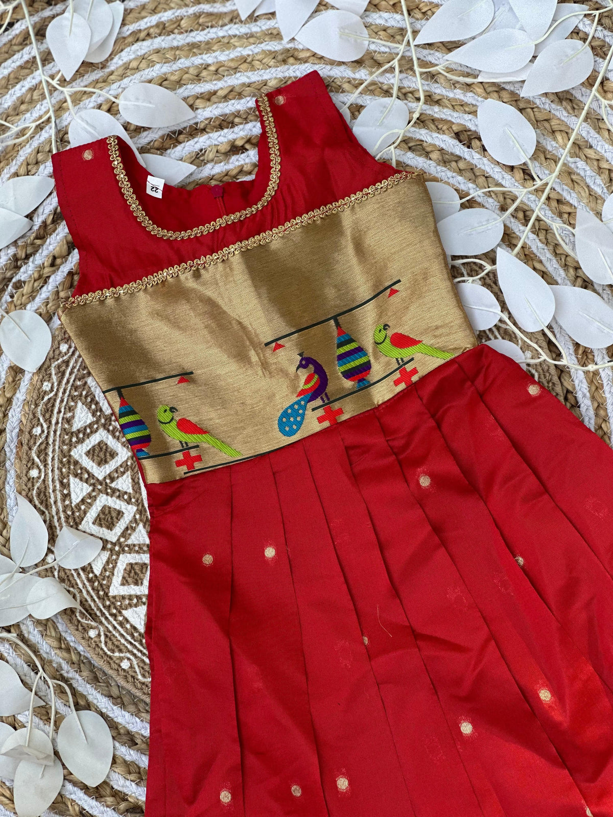 Kids Banarasi Jacquard Paithani Gown – Traditional Zari Weave | Festive Wear
