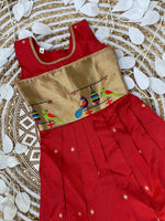 Kids Banarasi Jacquard Paithani Gown – Traditional Zari Weave | Festive Wear