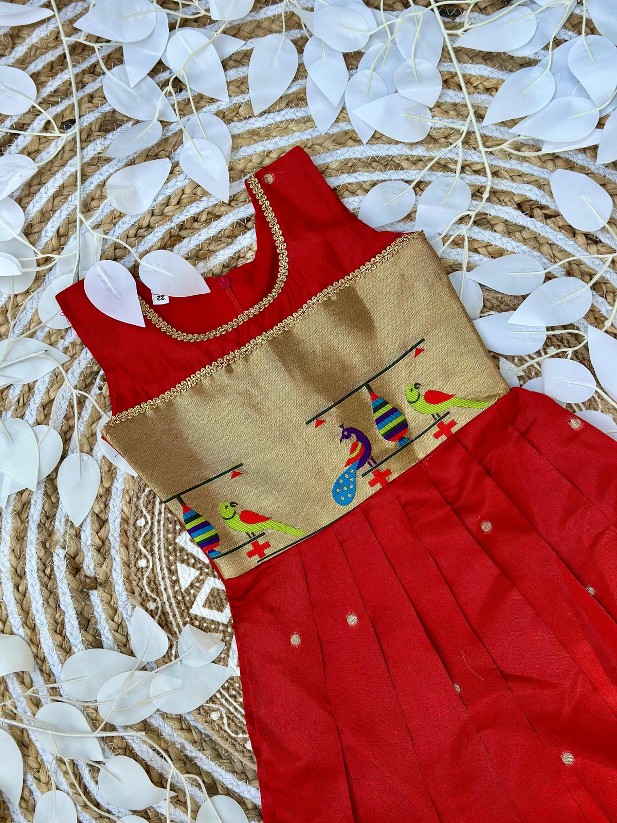 Kids Banarasi Jacquard Paithani Gown – Traditional Zari Weave | Festive Wear