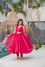 Designer Anarkali Set in Heavy Romansilk Chanderi with Net Dupatta