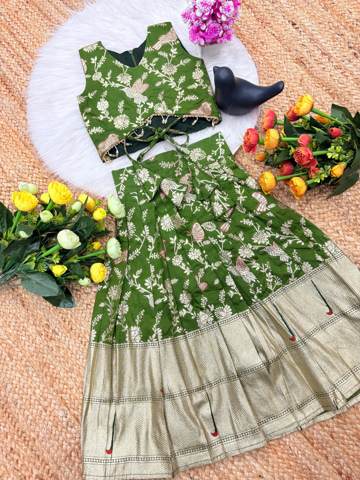 Kids Dola Silk Zari Work Lehenga Choli – Sparrow Collection | Festive & Wedding Wear