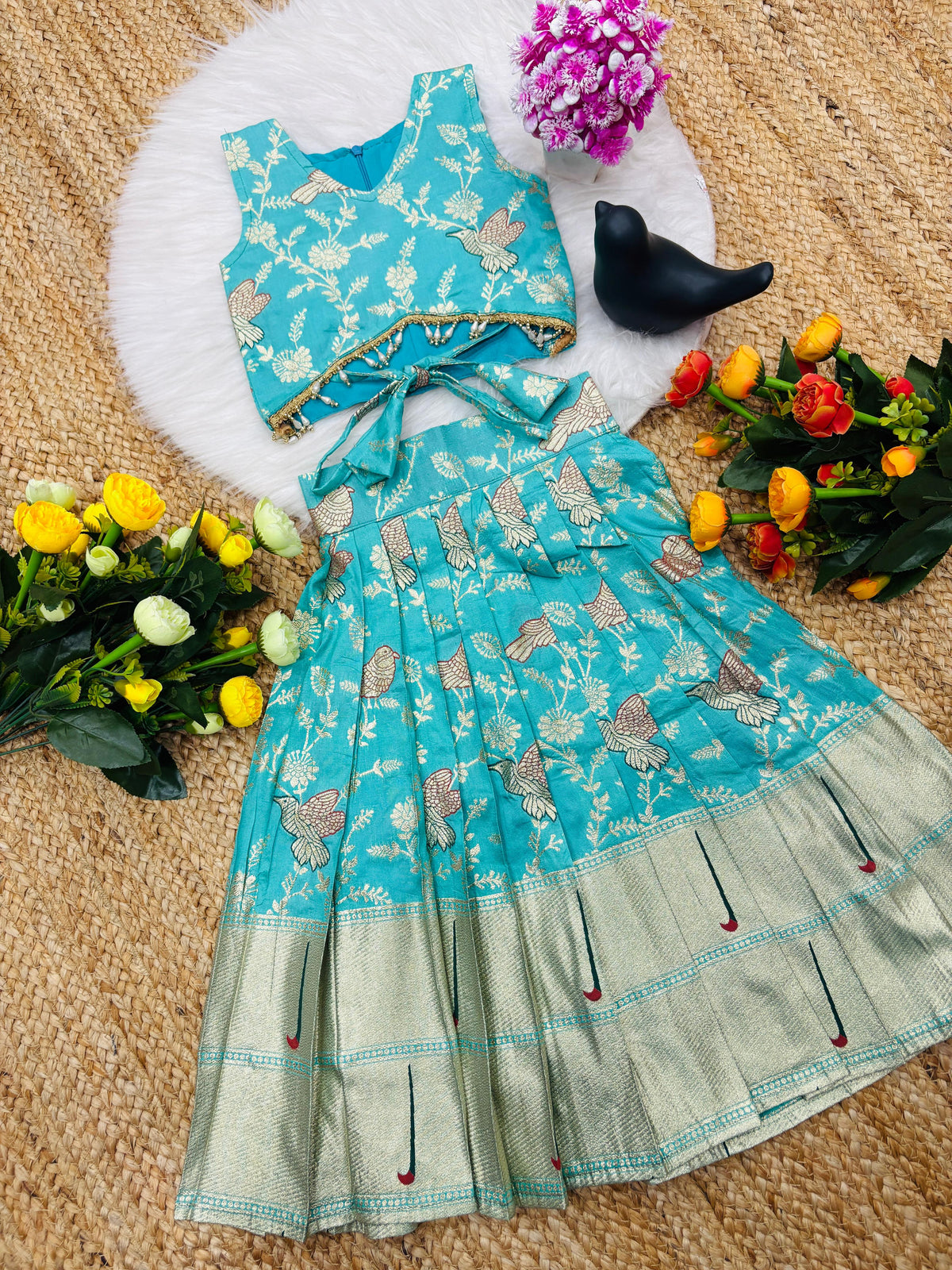 Kids Dola Silk Zari Work Lehenga Choli – Sparrow Collection | Festive & Wedding Wear
