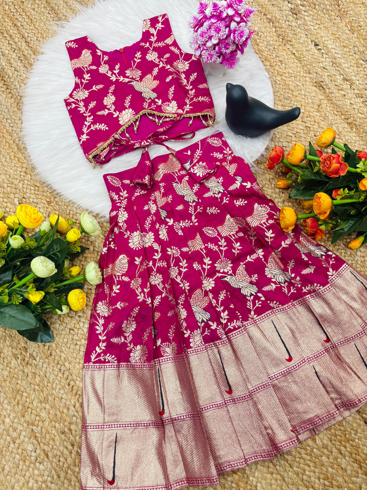 Kids Dola Silk Zari Work Lehenga Choli – Sparrow Collection | Festive & Wedding Wear