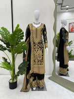 Elegant Faux Georgette 3-Piece Set with Chinestitch Work