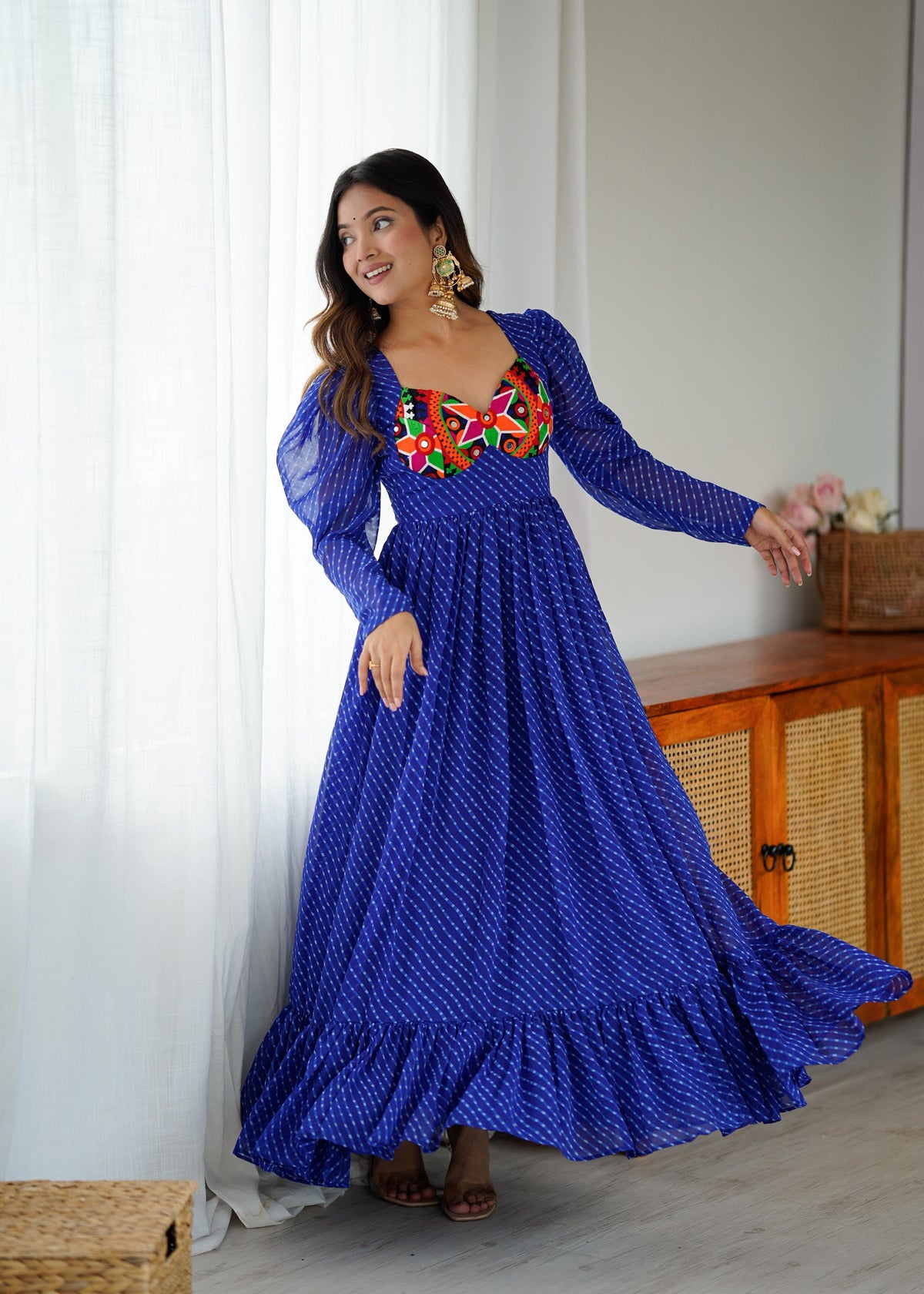 Georgette Digital Print Gown with Chain-Stitch Work | Ready to Wear Party & Wedding Wear