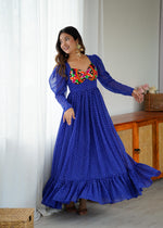 Georgette Digital Print Gown with Chain-Stitch Work | Ready to Wear Party & Wedding Wear