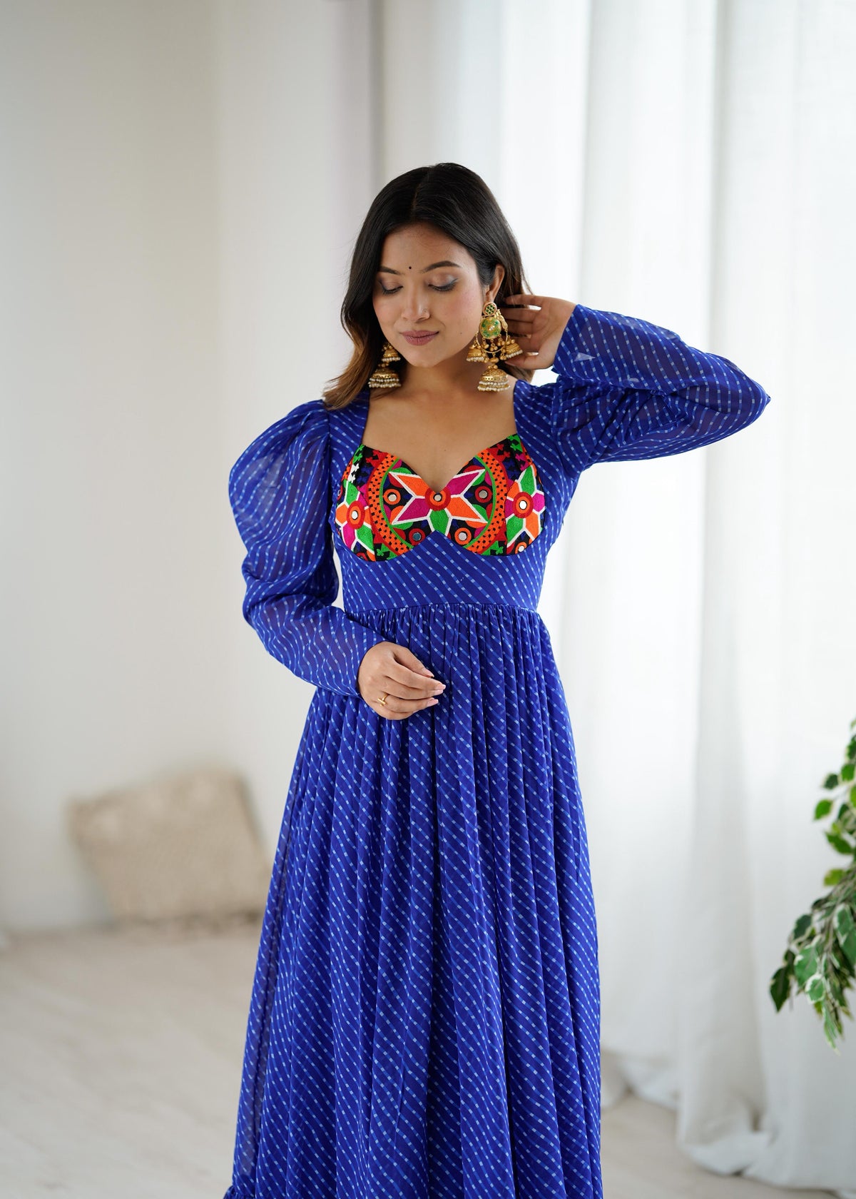 Georgette Digital Print Gown with Chain-Stitch Work | Ready to Wear Party & Wedding Wear