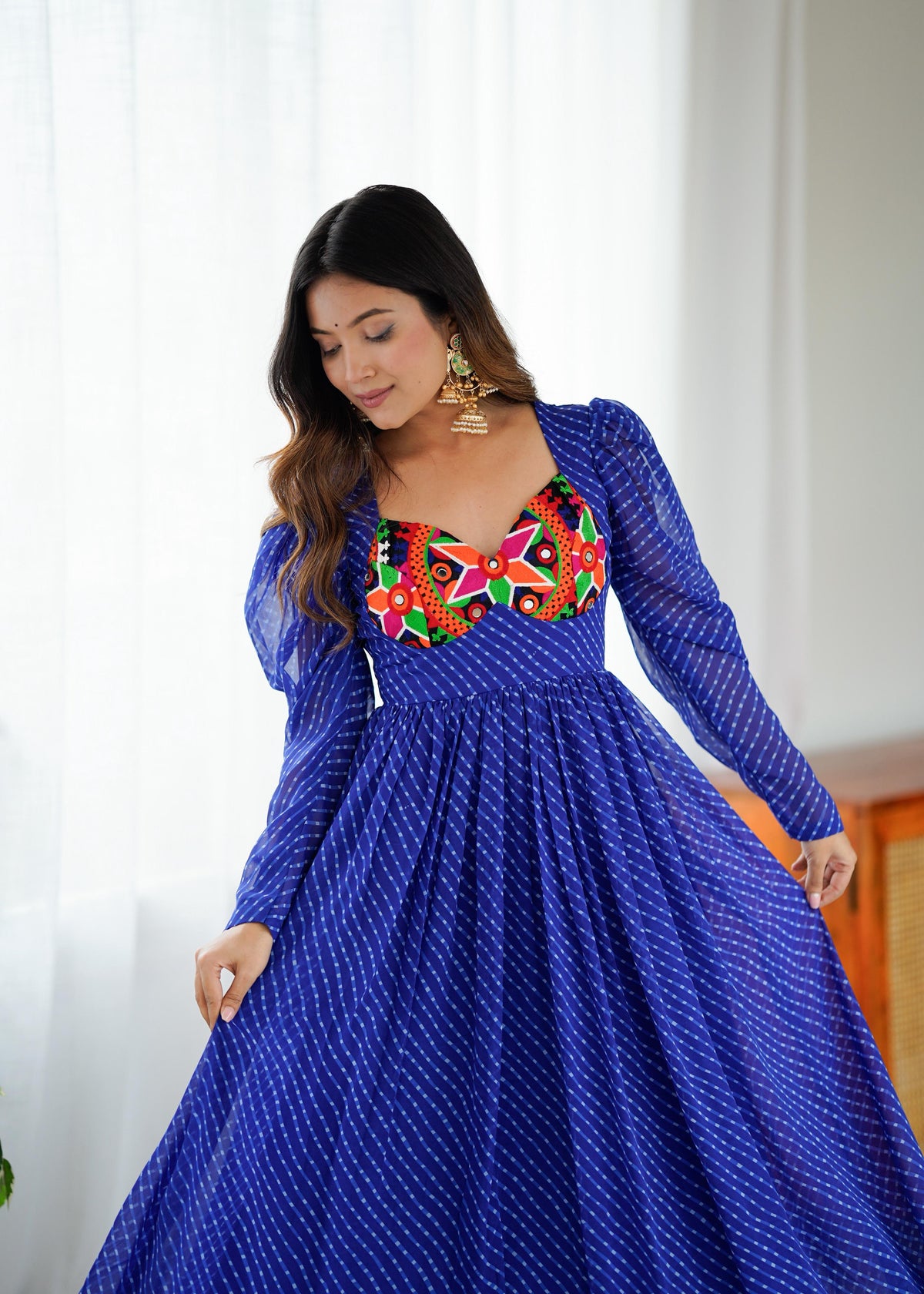 Georgette Digital Print Gown with Chain-Stitch Work | Ready to Wear Party & Wedding Wear