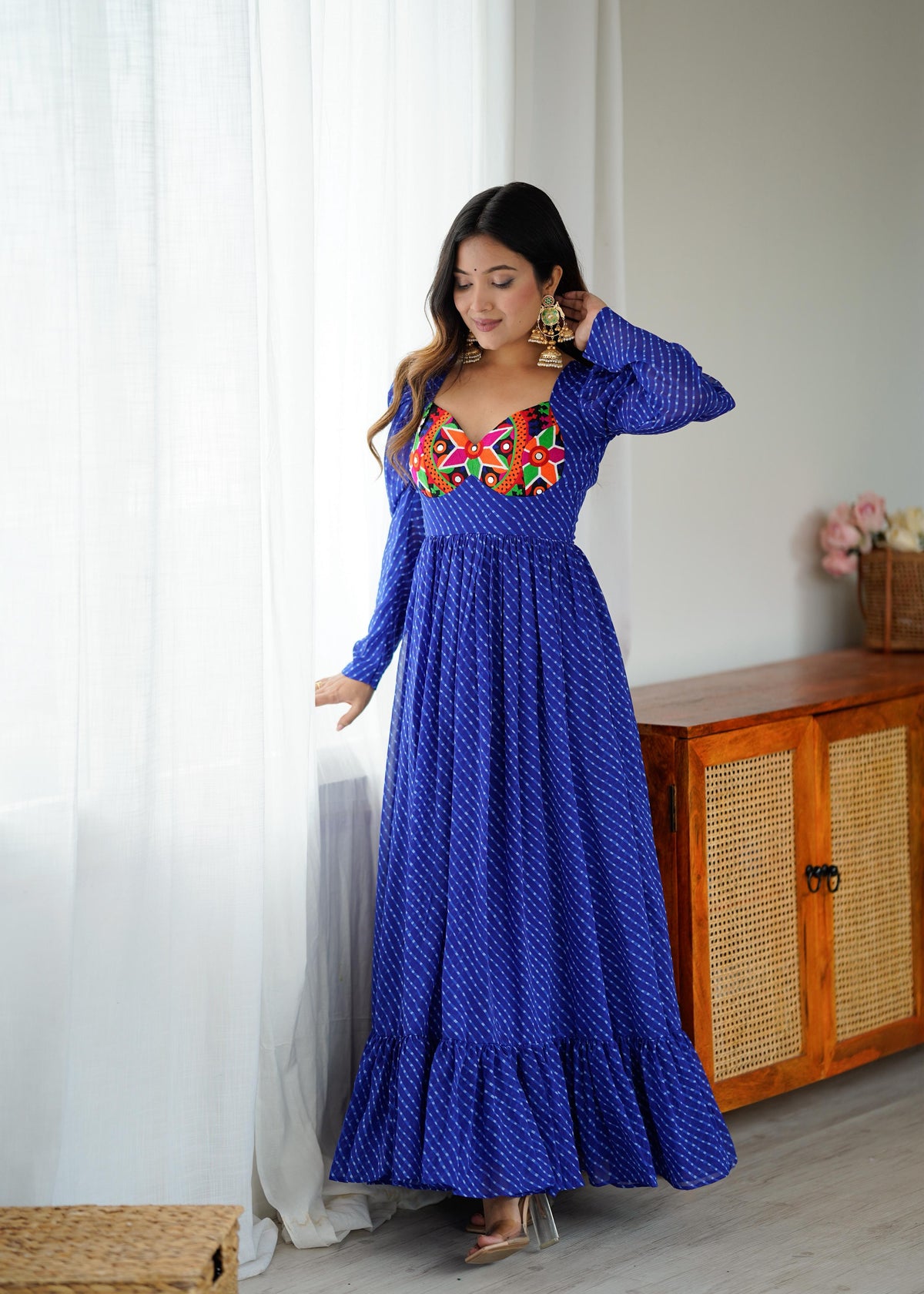 Georgette Digital Print Gown with Chain-Stitch Work | Ready to Wear Party & Wedding Wear