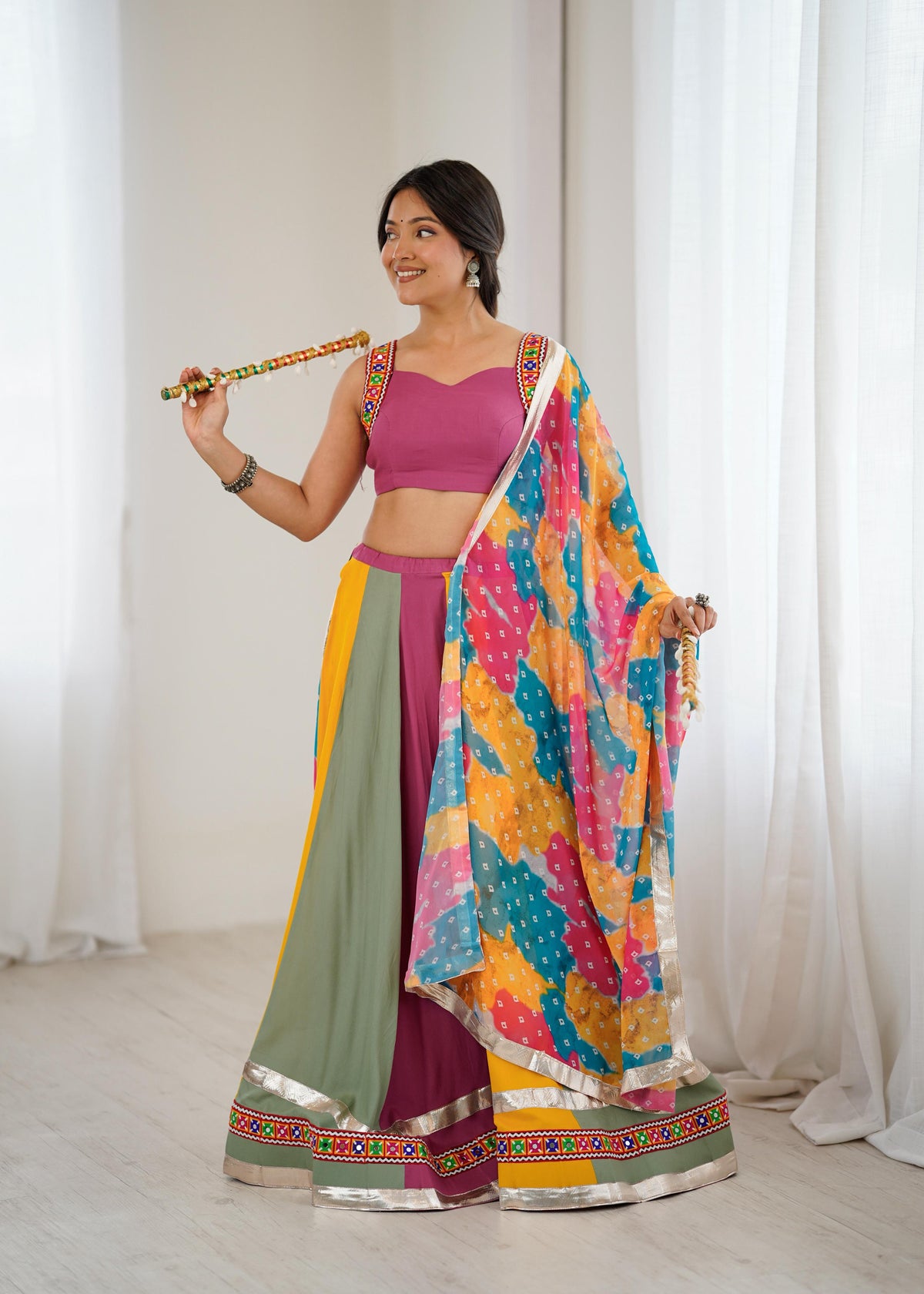 Heavy Rayon Gamthi Thread & Real Mirror Work Lehenga Choli with Digital Print Dupatta | Ready to Wear