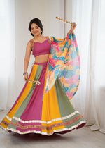 Heavy Rayon Gamthi Thread & Real Mirror Work Lehenga Choli with Digital Print Dupatta | Ready to Wear