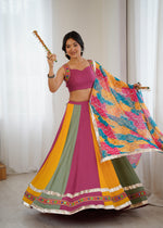 Heavy Rayon Gamthi Thread & Real Mirror Work Lehenga Choli with Digital Print Dupatta | Ready to Wear