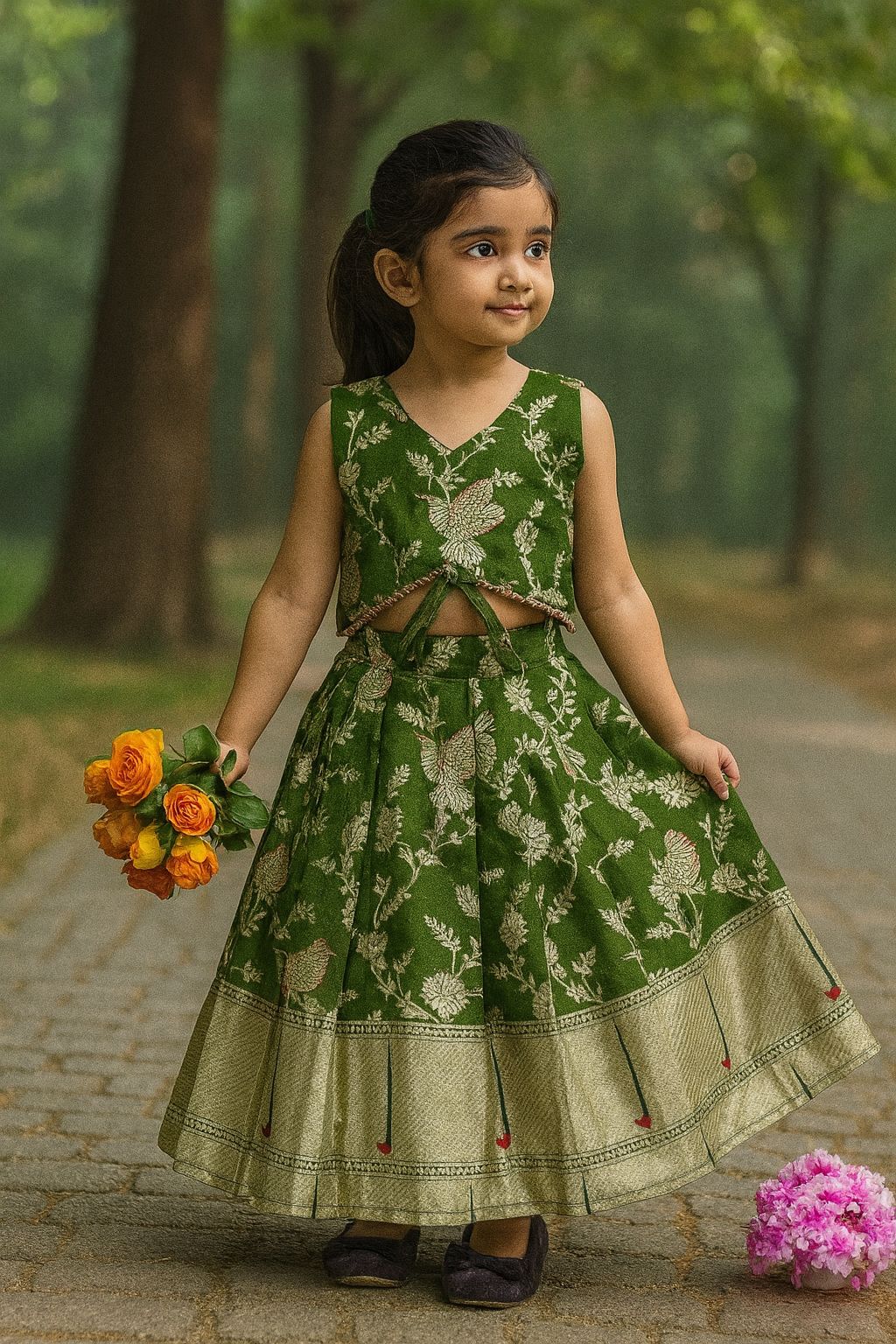 Kids Dola Silk Zari Work Lehenga Choli – Sparrow Collection | Festive & Wedding Wear