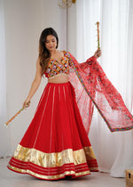 Heavy Rayon Lagdi Patta Lehenga with Gamthi & Real Mirror Work Blouse and Digital Print Dupatta | Ready to Wear